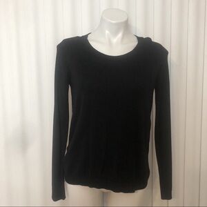 Jennifer Lopez Black and Cream Hi Low Sweater Sheer Long Sleeve Top Size M
